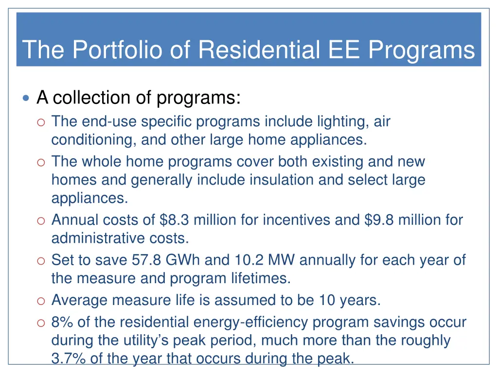 the portfolio of residential ee programs