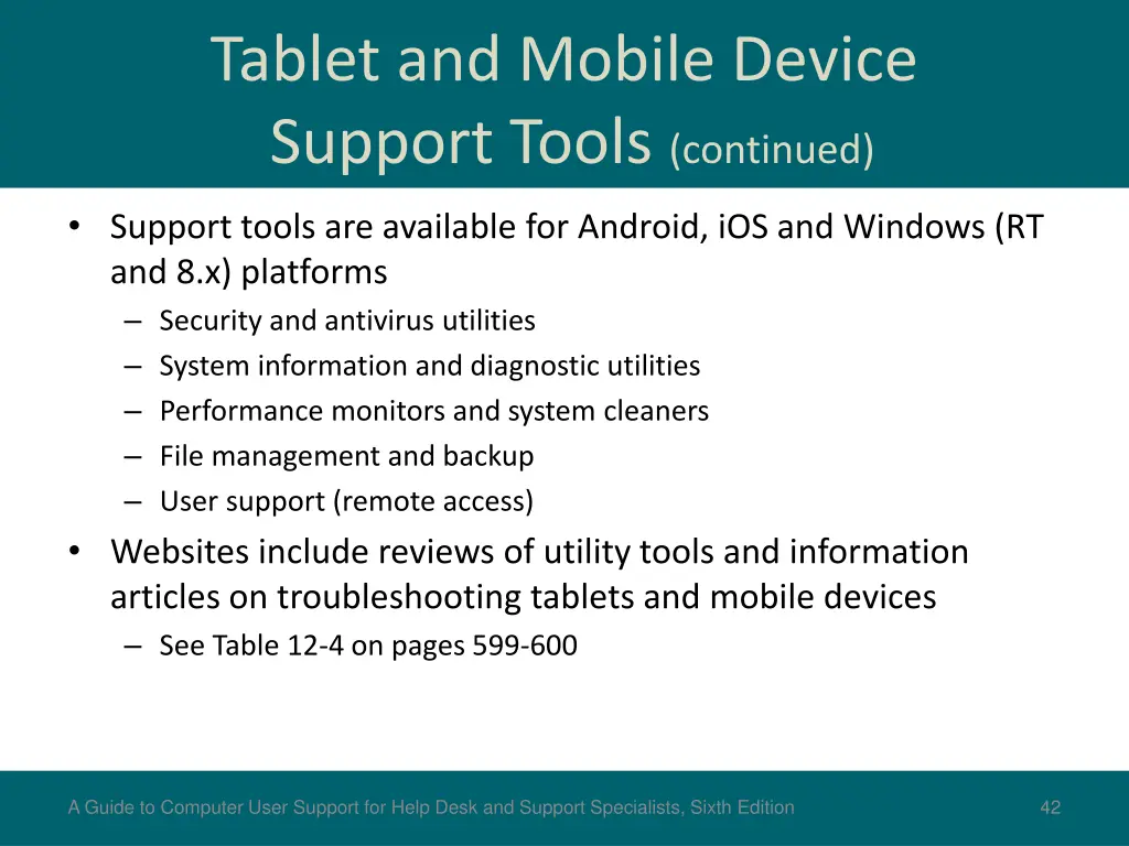 tablet and mobile device support tools continued