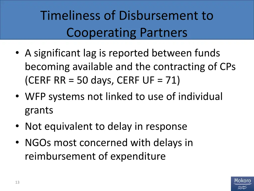 timeliness of disbursement to cooperating partners