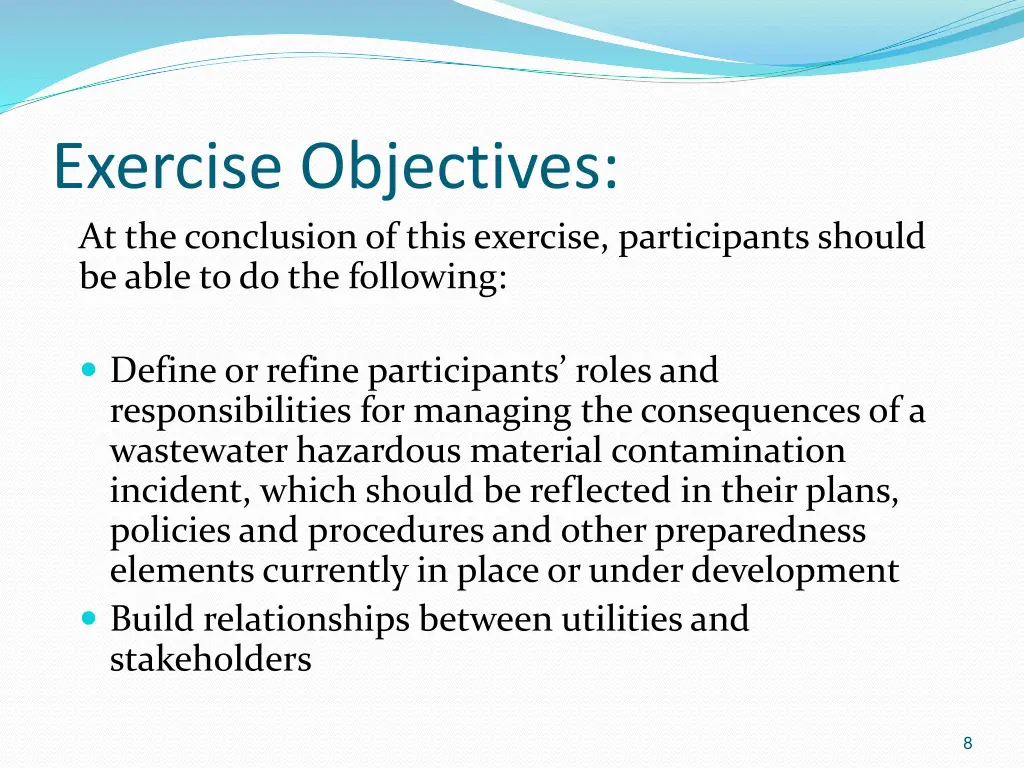 exercise objectives at the conclusion of this