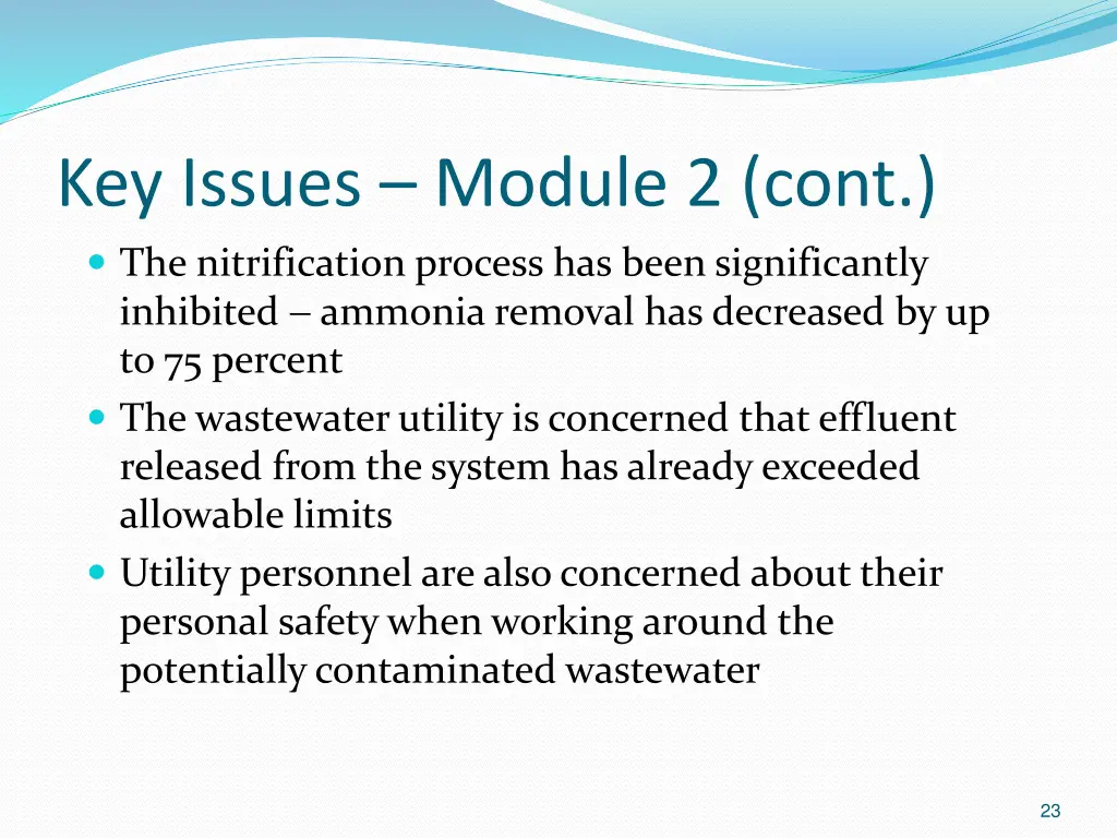 key issues module 2 cont the nitrification