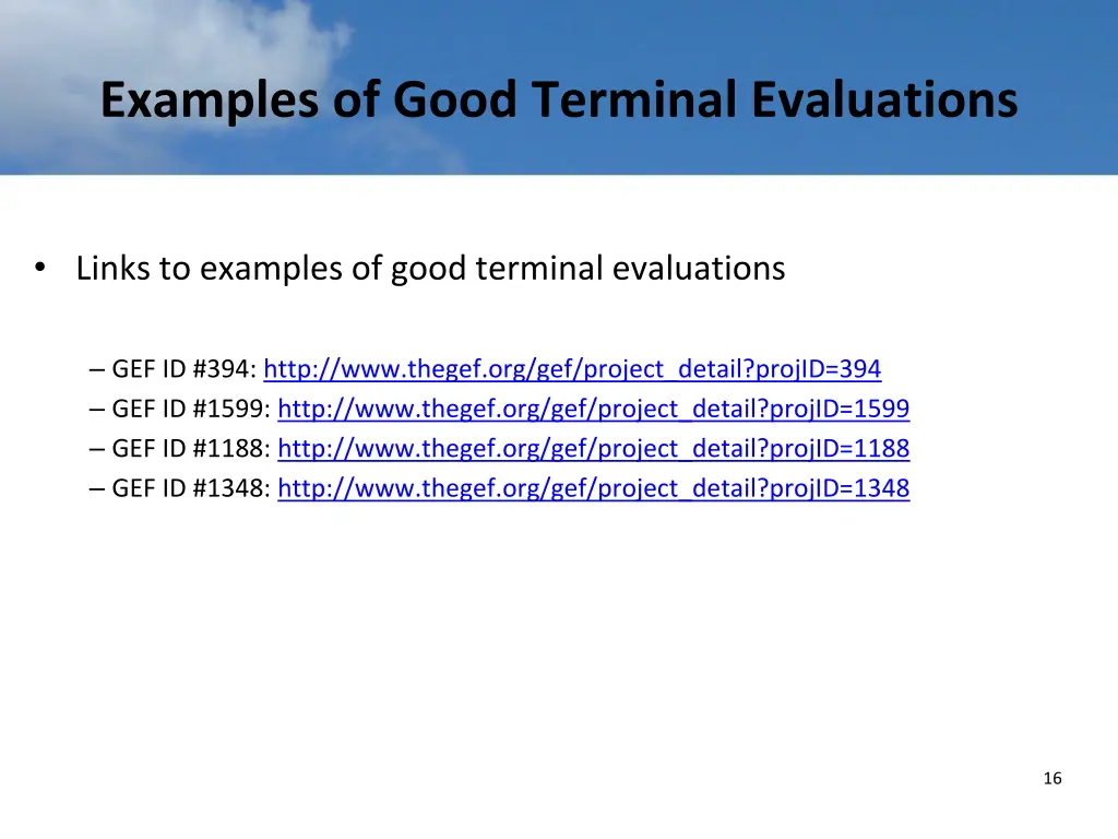 examples of good terminal evaluations