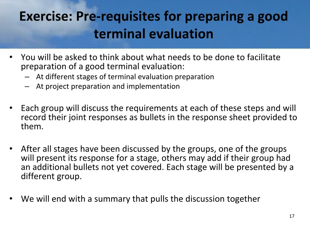 exercise pre requisites for preparing a good