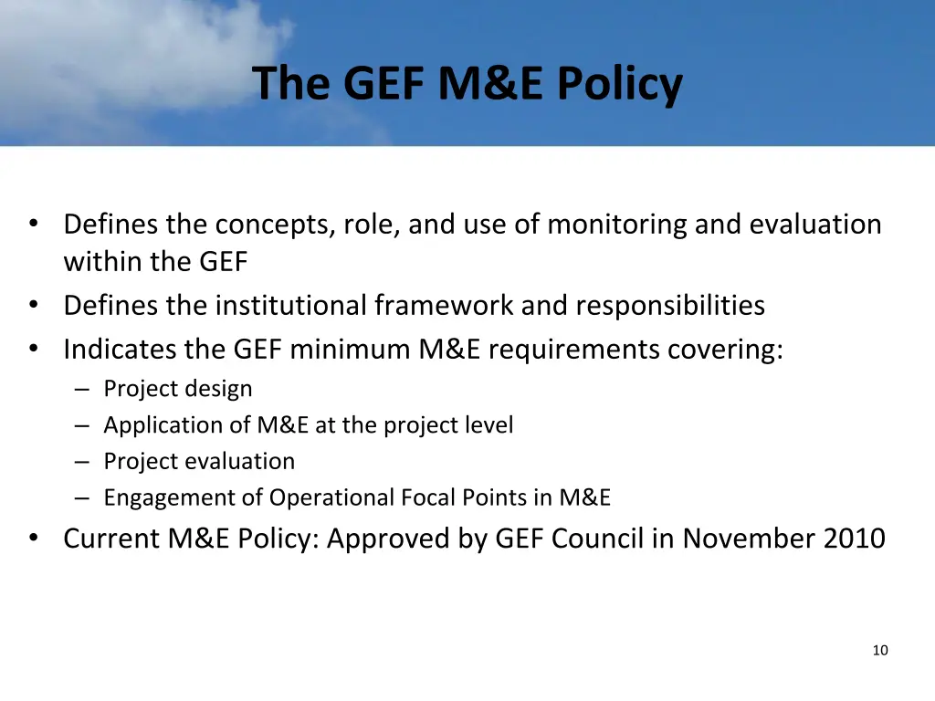 the gef m e policy
