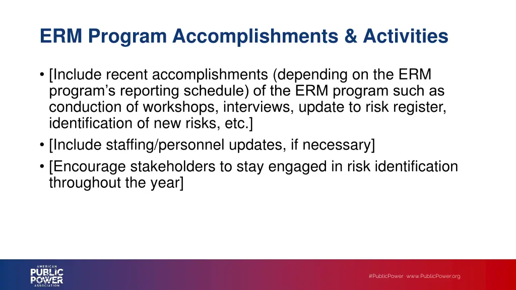 erm program accomplishments activities