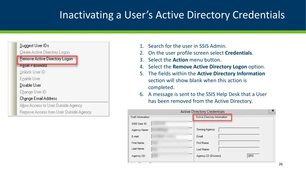inactivating a user s active directory credentials