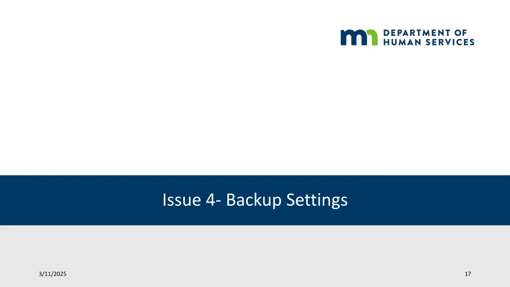 issue 4 backup settings