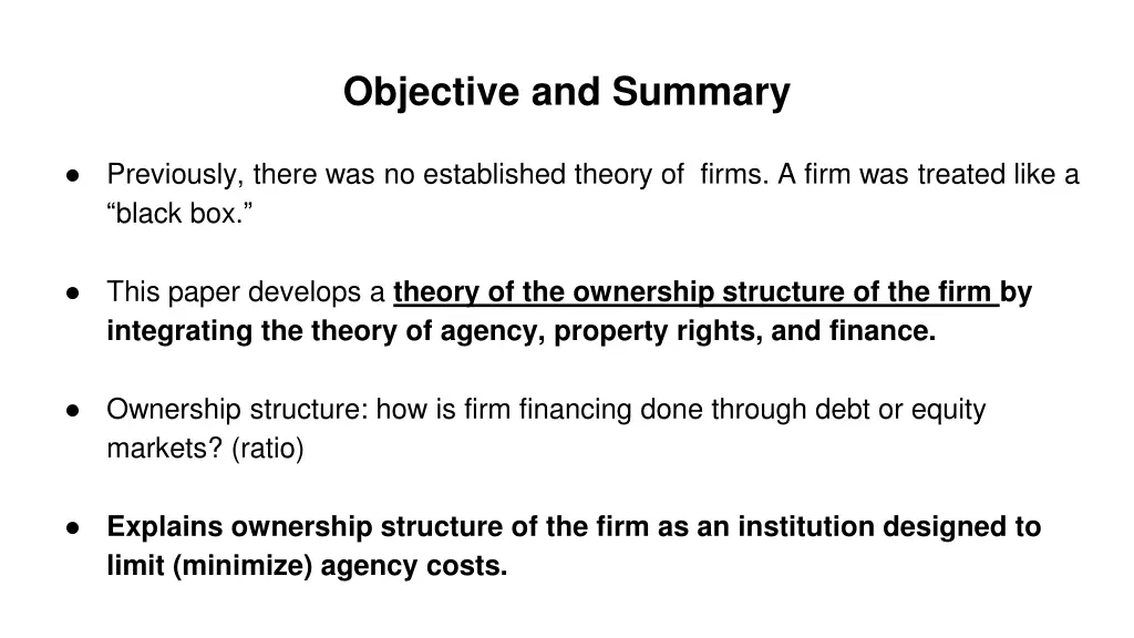 objective and summary
