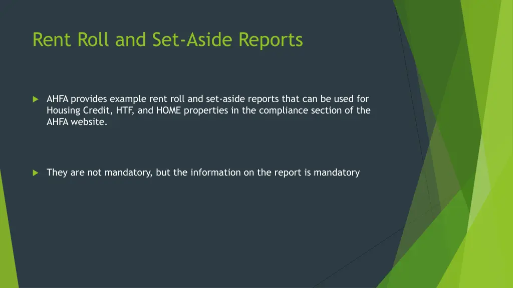 rent roll and set aside reports