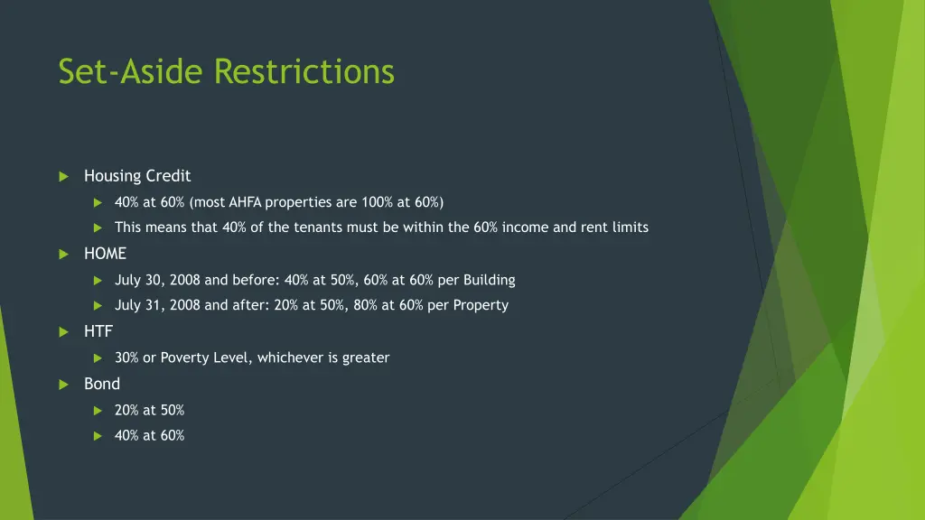 set aside restrictions