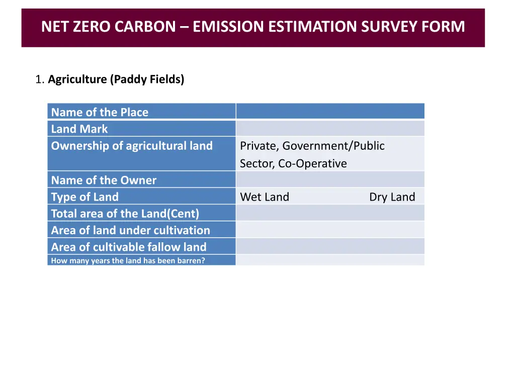 net zero carbon emission estimation survey form 1