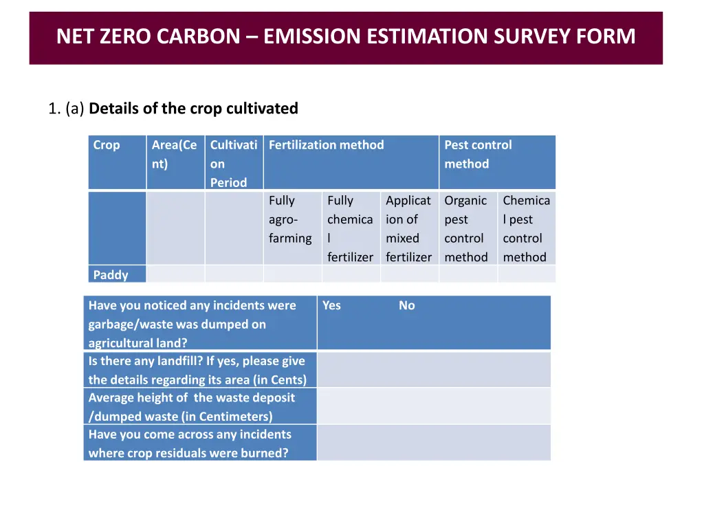 net zero carbon emission estimation survey form 2