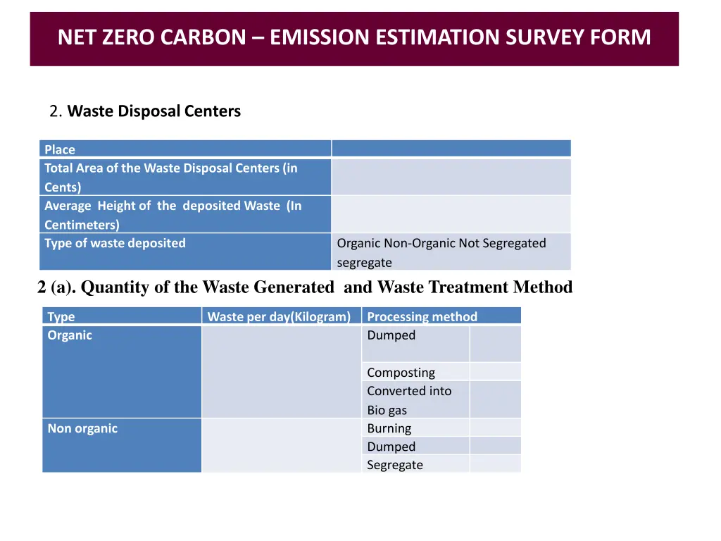 net zero carbon emission estimation survey form 3