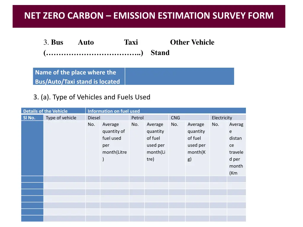 net zero carbon emission estimation survey form 4