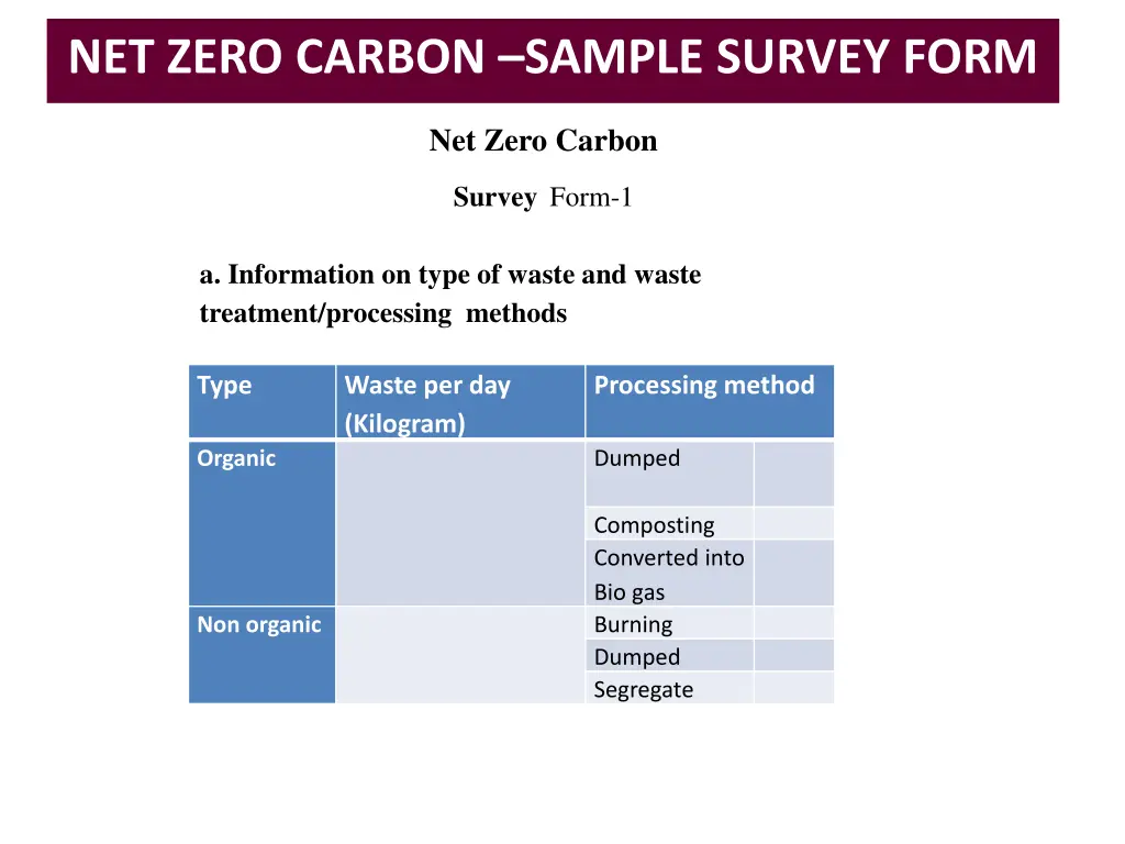 net zero carbon sample survey form 10
