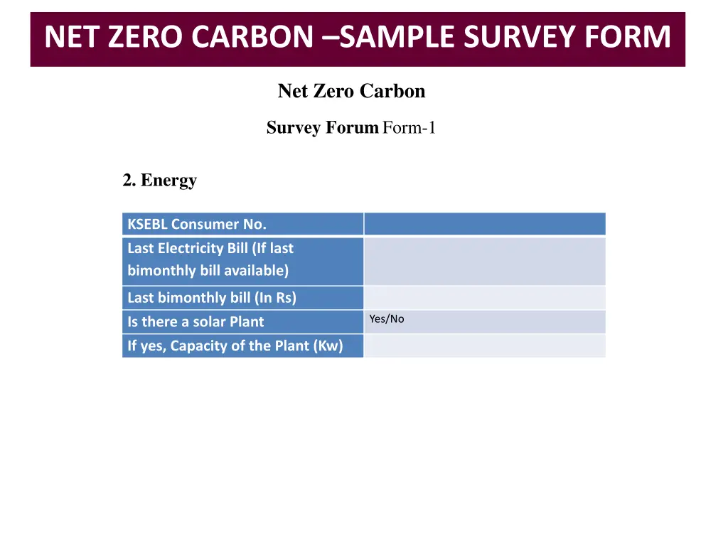 net zero carbon sample survey form 2