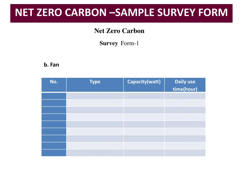 net zero carbon sample survey form 5