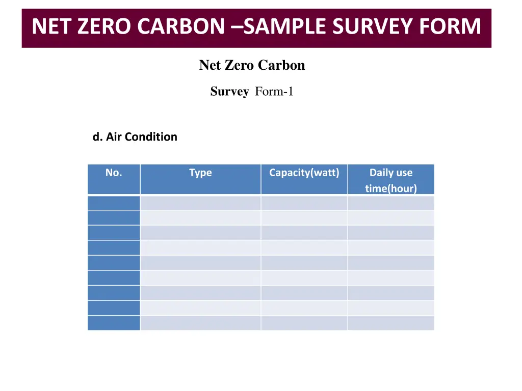 net zero carbon sample survey form 7