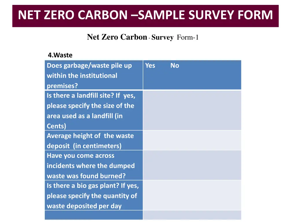 net zero carbon sample survey form 9