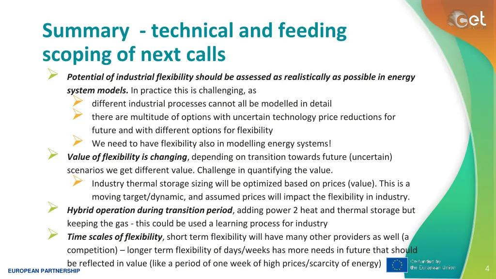 summary technical and feeding scoping of next