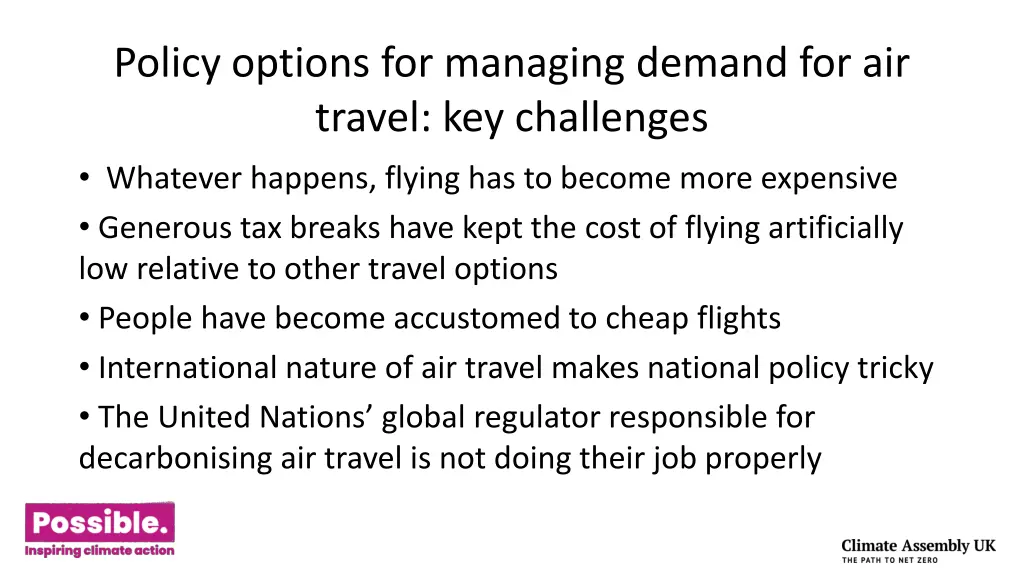 policy options for managing demand for air travel