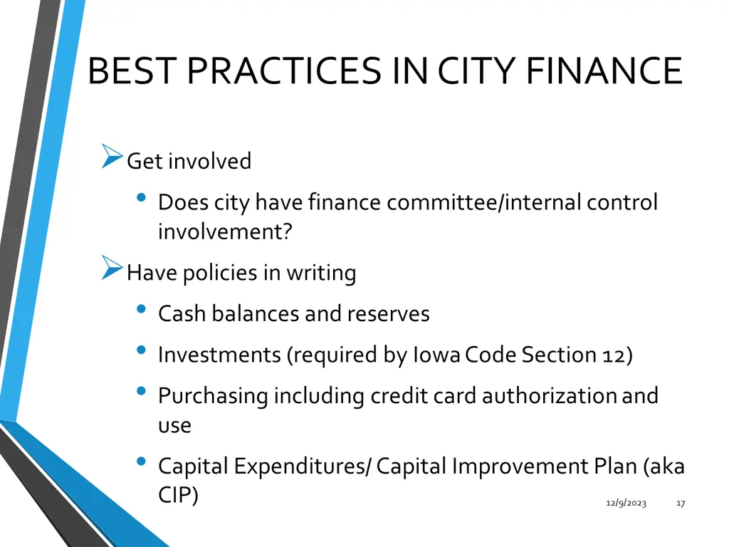 best practices in city finance