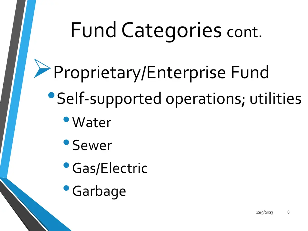fund categories cont proprietary enterprise fund