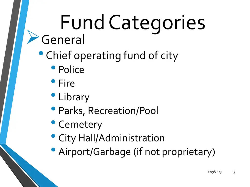 fundcategories general chief operating fund