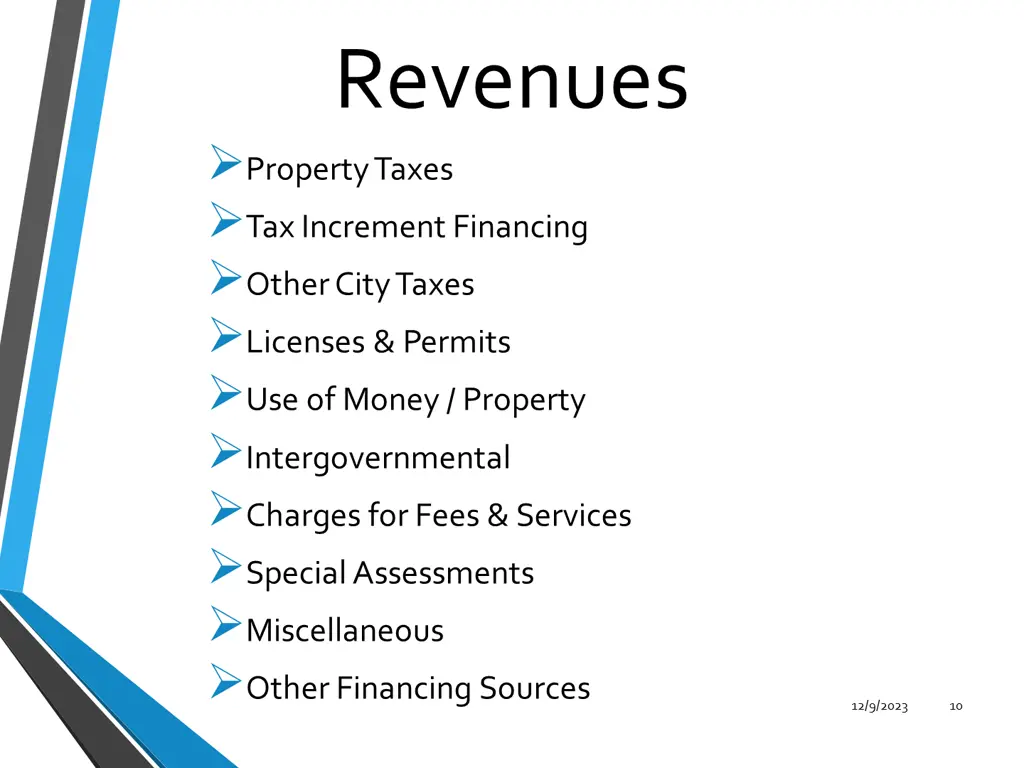 revenues property taxes tax increment financing