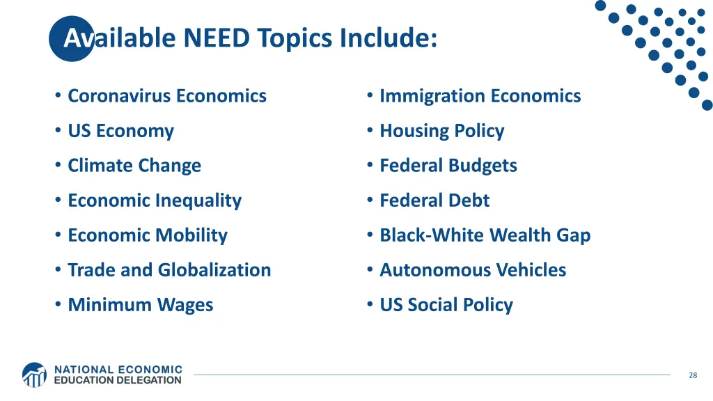 available need topics include