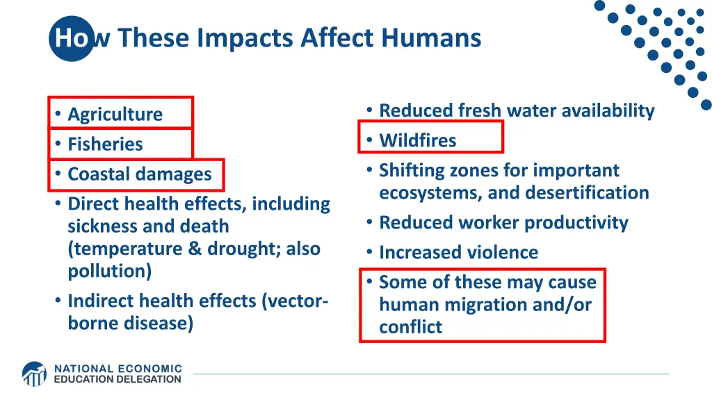 how these impacts affect humans