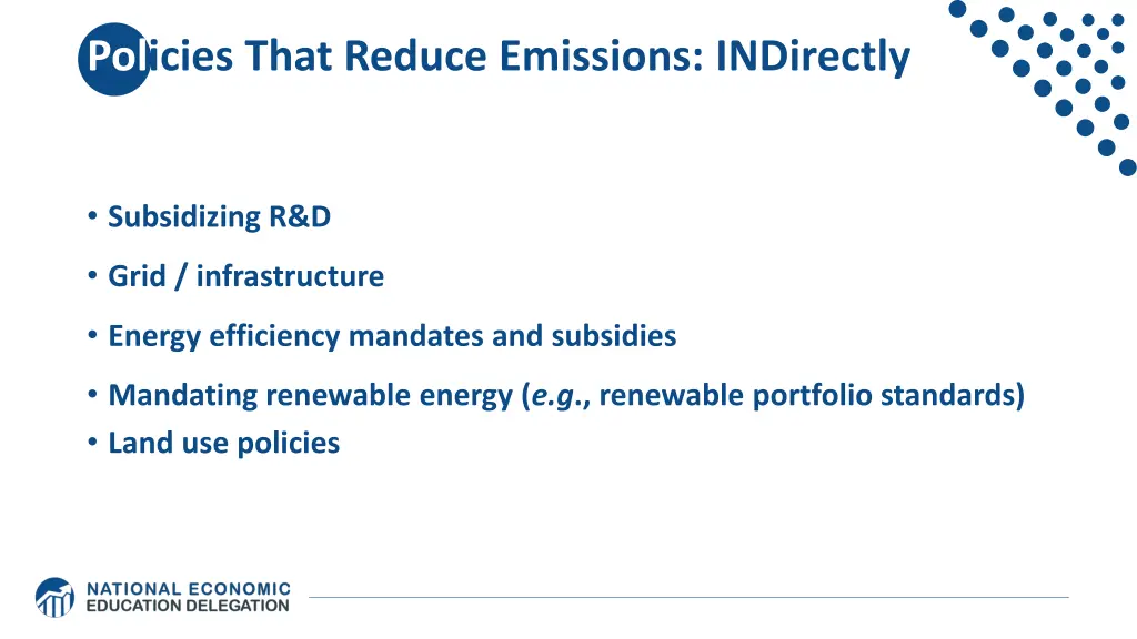 policies that reduce emissions indirectly