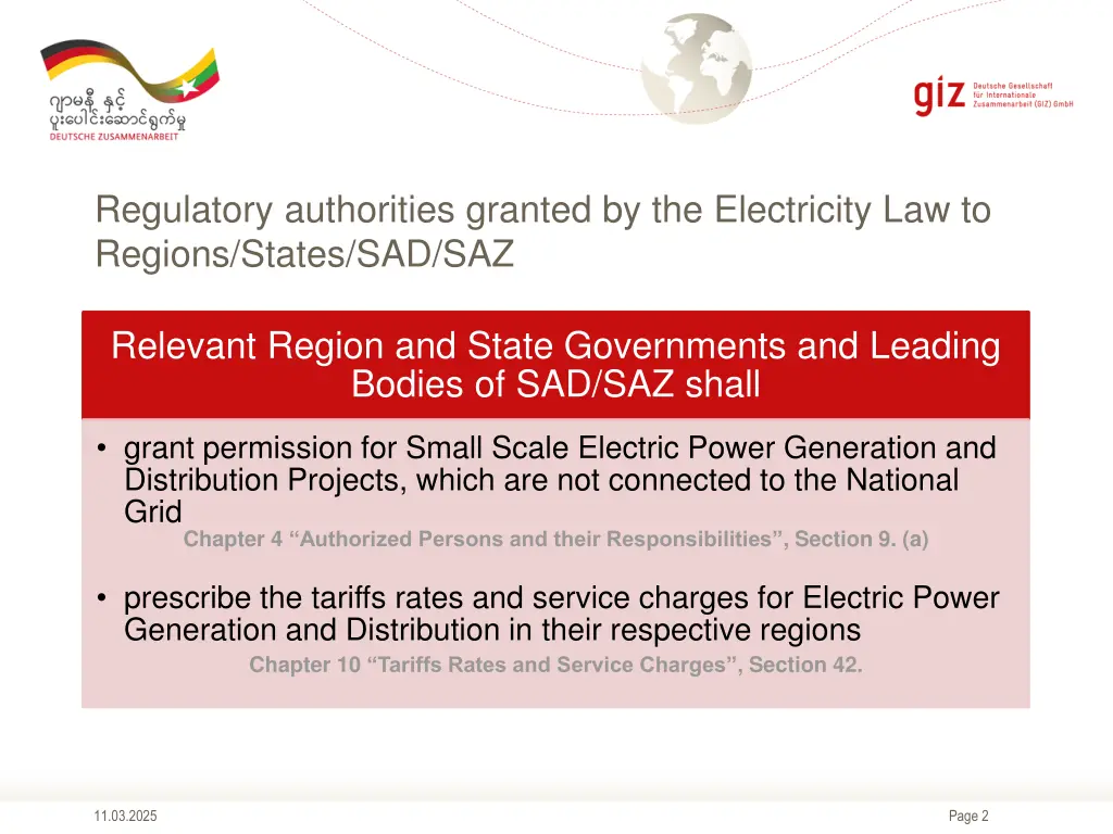 regulatory authorities granted by the electricity