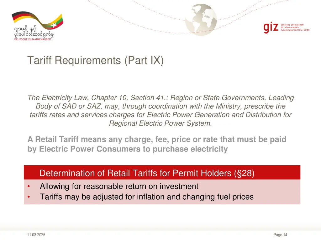 tariff requirements part ix
