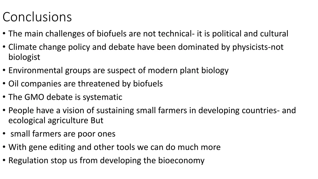 conclusions the main challenges of biofuels
