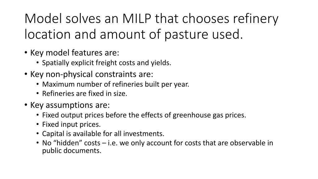 model solves an milp that chooses refinery