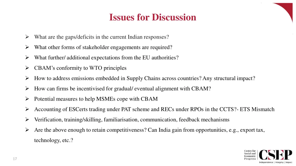 issues for discussion