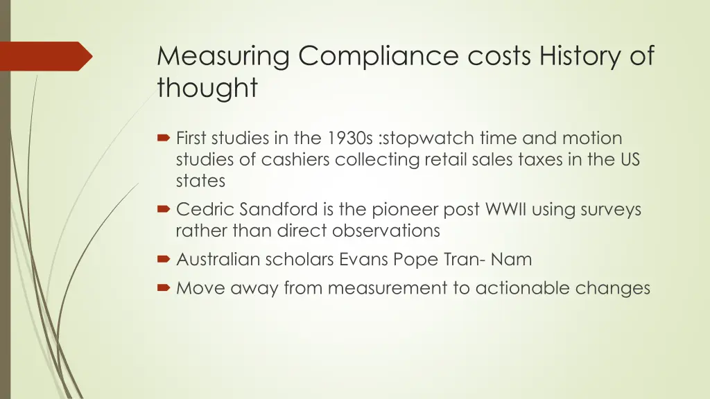 measuring compliance costs history of thought