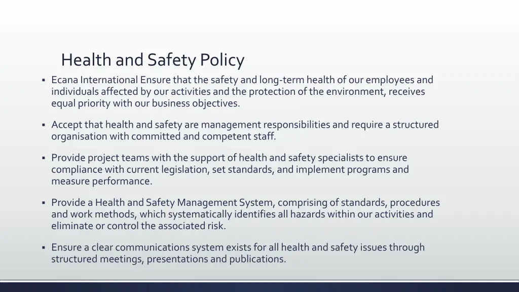 health and safety policy