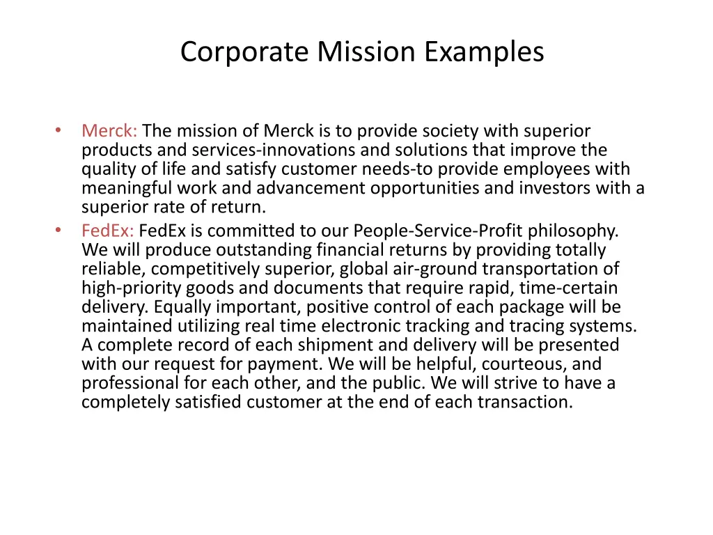 corporate mission examples