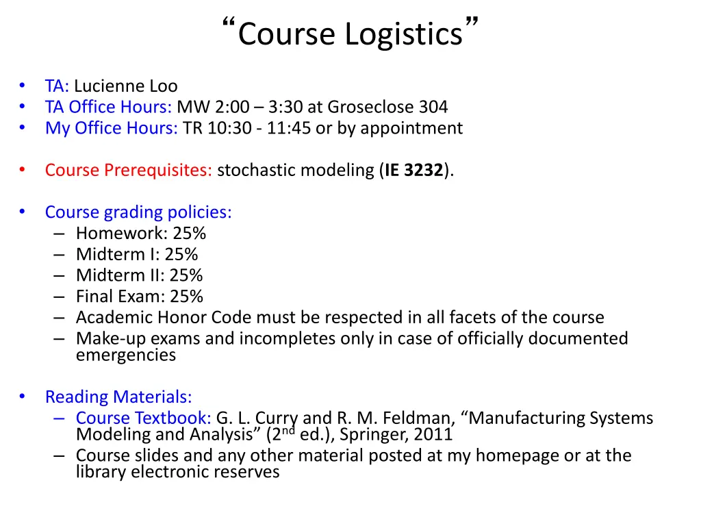 course logistics