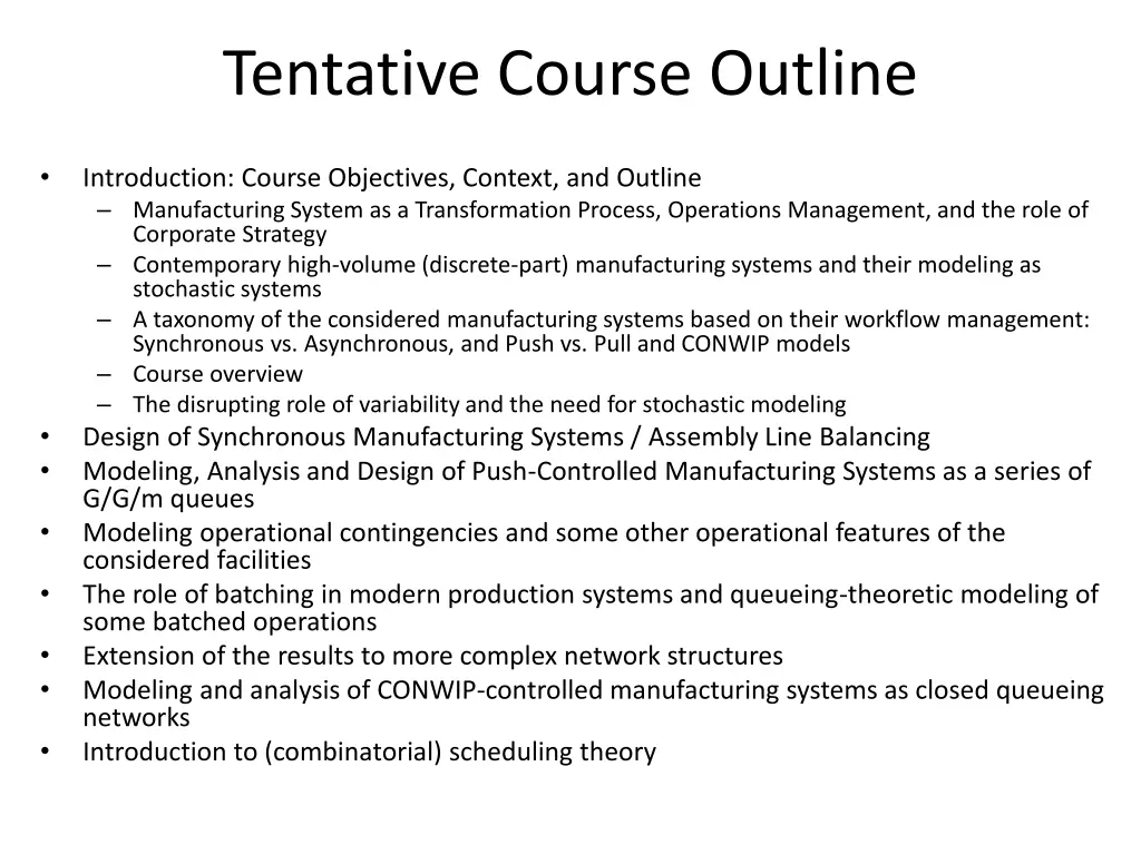 tentative course outline