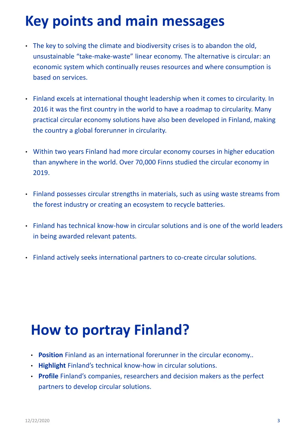 key points and main messages