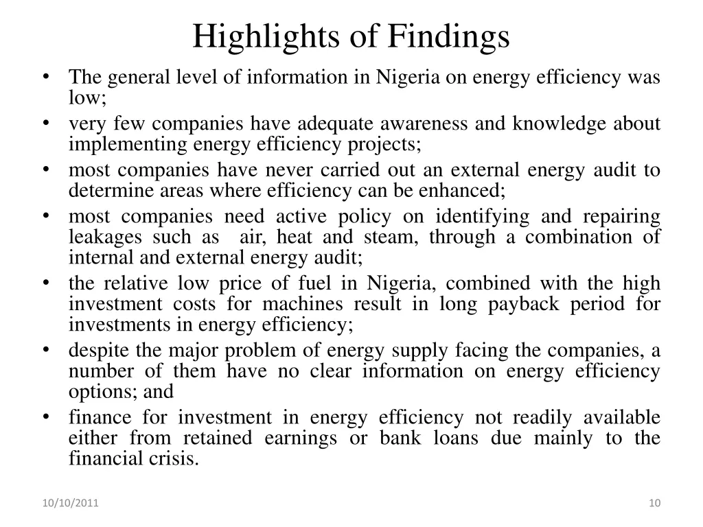 highlights of findings the general level