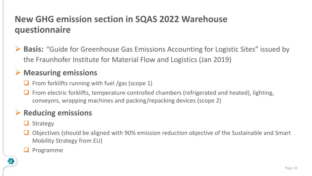new ghg emission section in sqas 2022 warehouse