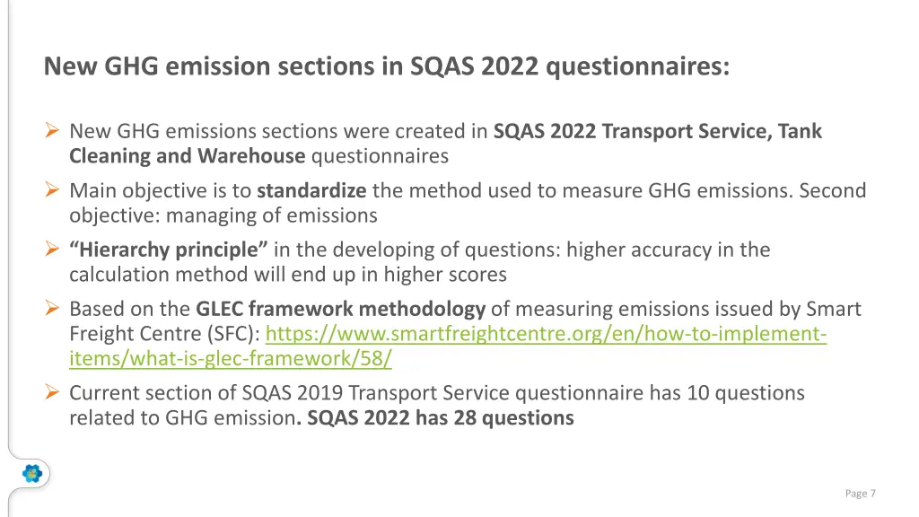 new ghg emission sections in sqas 2022