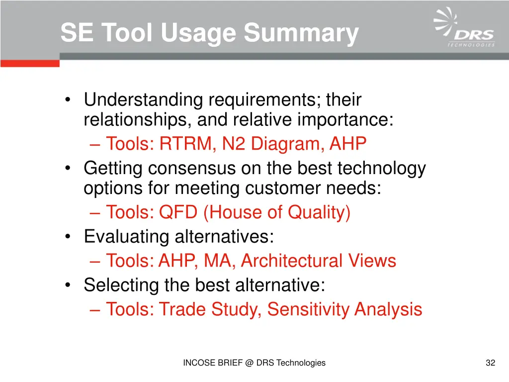 se tool usage summary