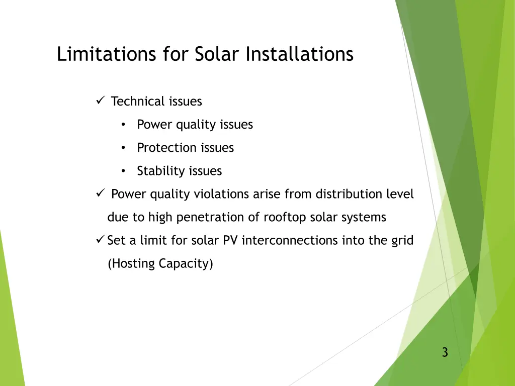 limitations for solar installations