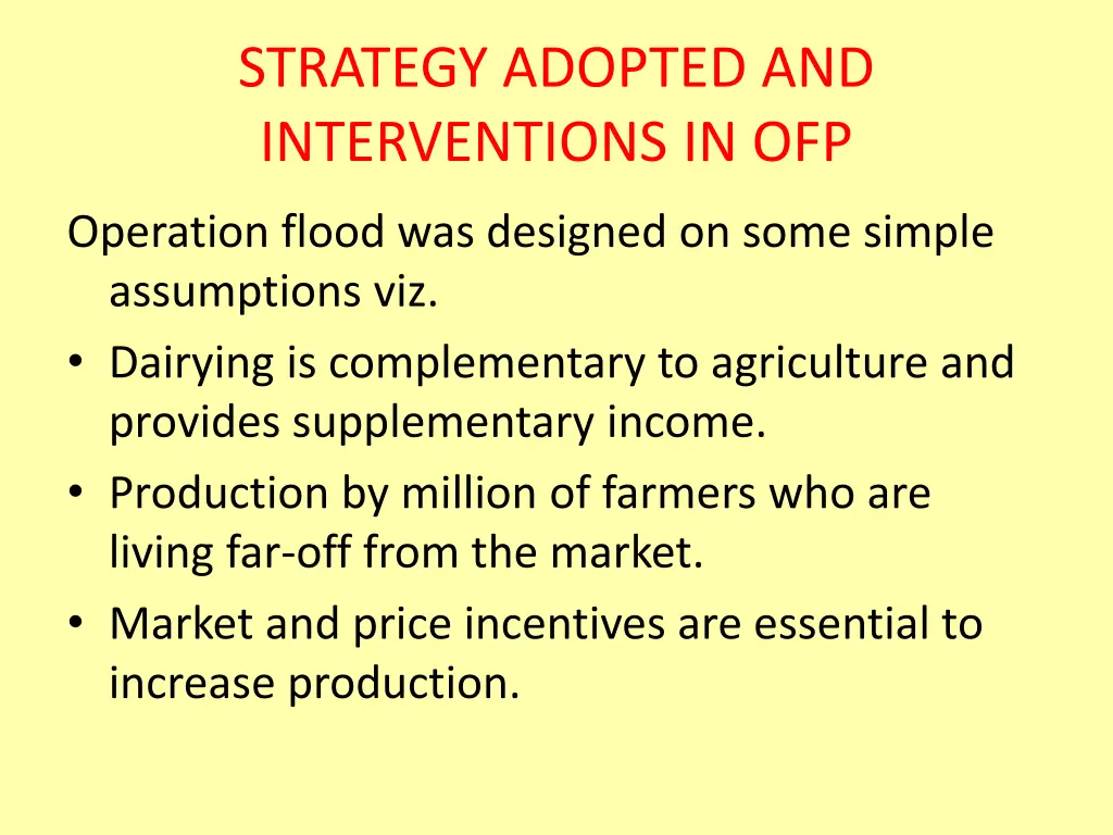 strategy adopted and interventions in ofp