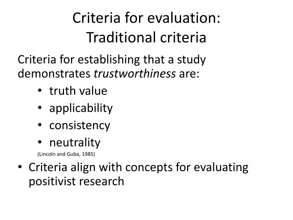 criteria for evaluation traditional criteria
